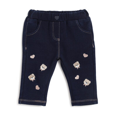 Girls Dark Blue Applique Long Trousers